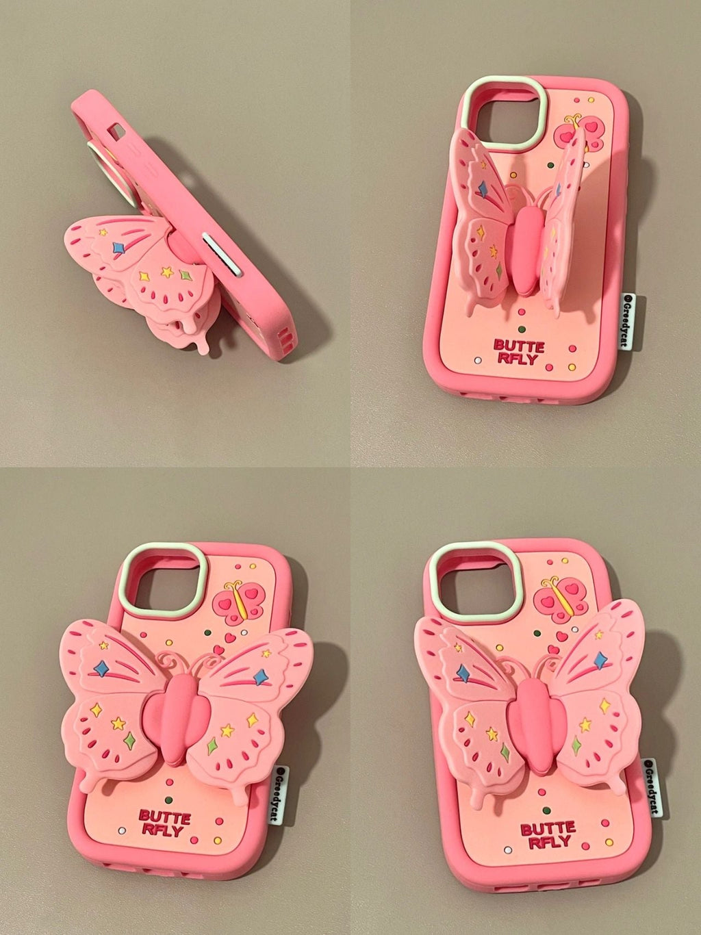 Pink Three-dimensional Butterfly Bracket Phone Case Shockproof All-inclusive Silicone Phone Case