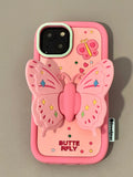 Pink Three-dimensional Butterfly Bracket Phone Case Shockproof All-inclusive Silicone Phone Case