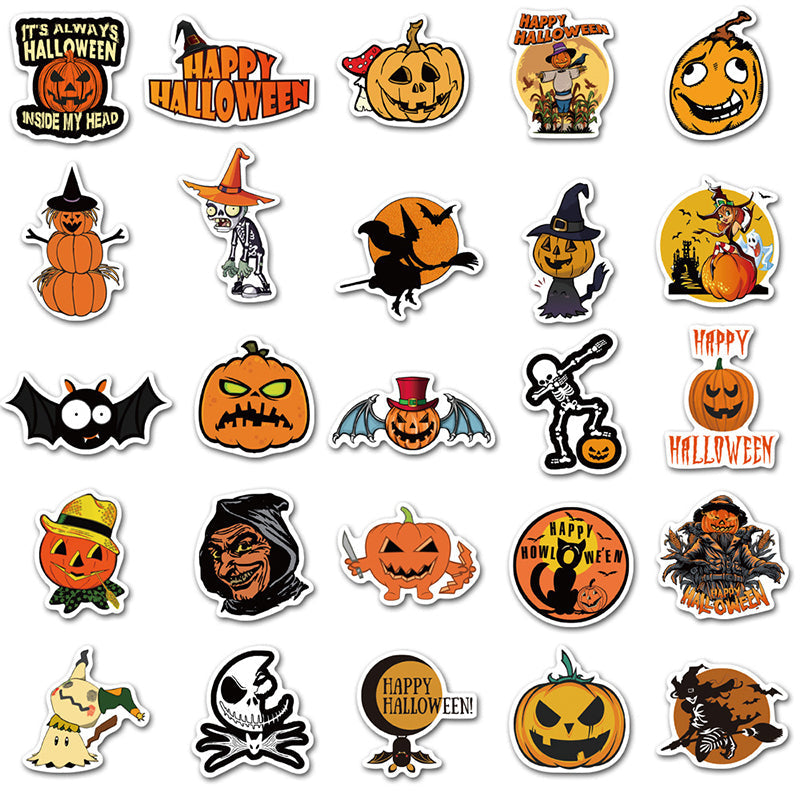 50pcs Halloween Wacky Stickers Decorated Water Bottle Phonecase Pull Box Pumpkin Wacky Waterproof Graffiti Stickers