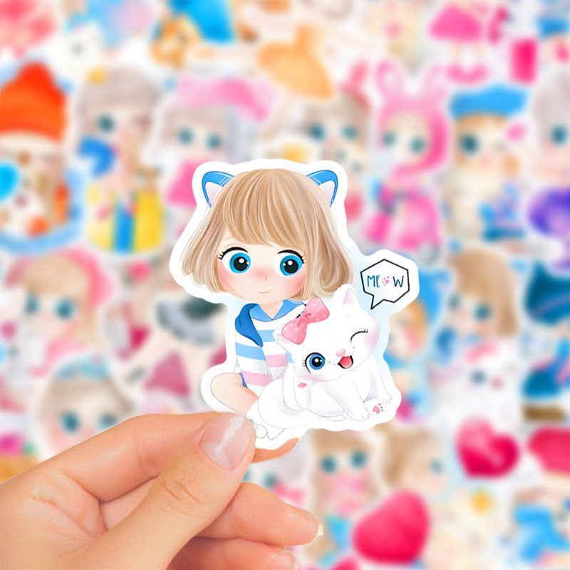 50pcs Cute Girl Stickers iPad Phone Case Suitcase Notebook Hand Account Water Cup Waterproof Stickers