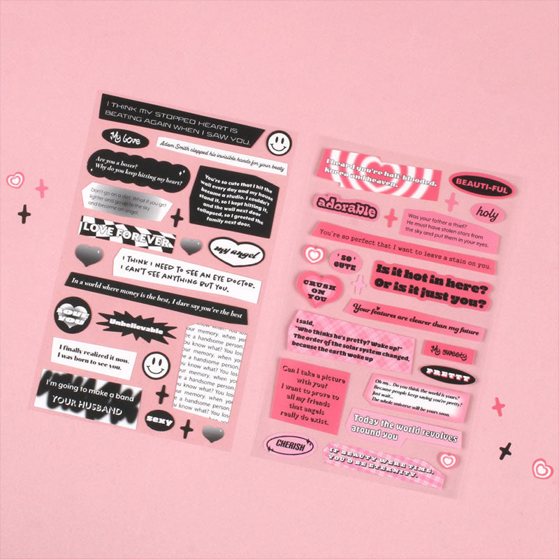 BE ON D Sweet  Cool Style English Word Frame Decoration Sticker Small Card Hand Account Material Waterproof Small Sticker