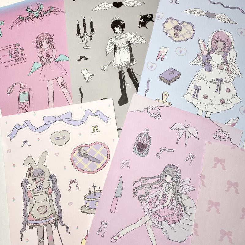 Milky Hearts Sticker Book Inner Page Low Saturation Sweet Sick Sweet Girl Character Decoration Sticker DIY Keychain Plate Hand Account  Phone Case Sticker