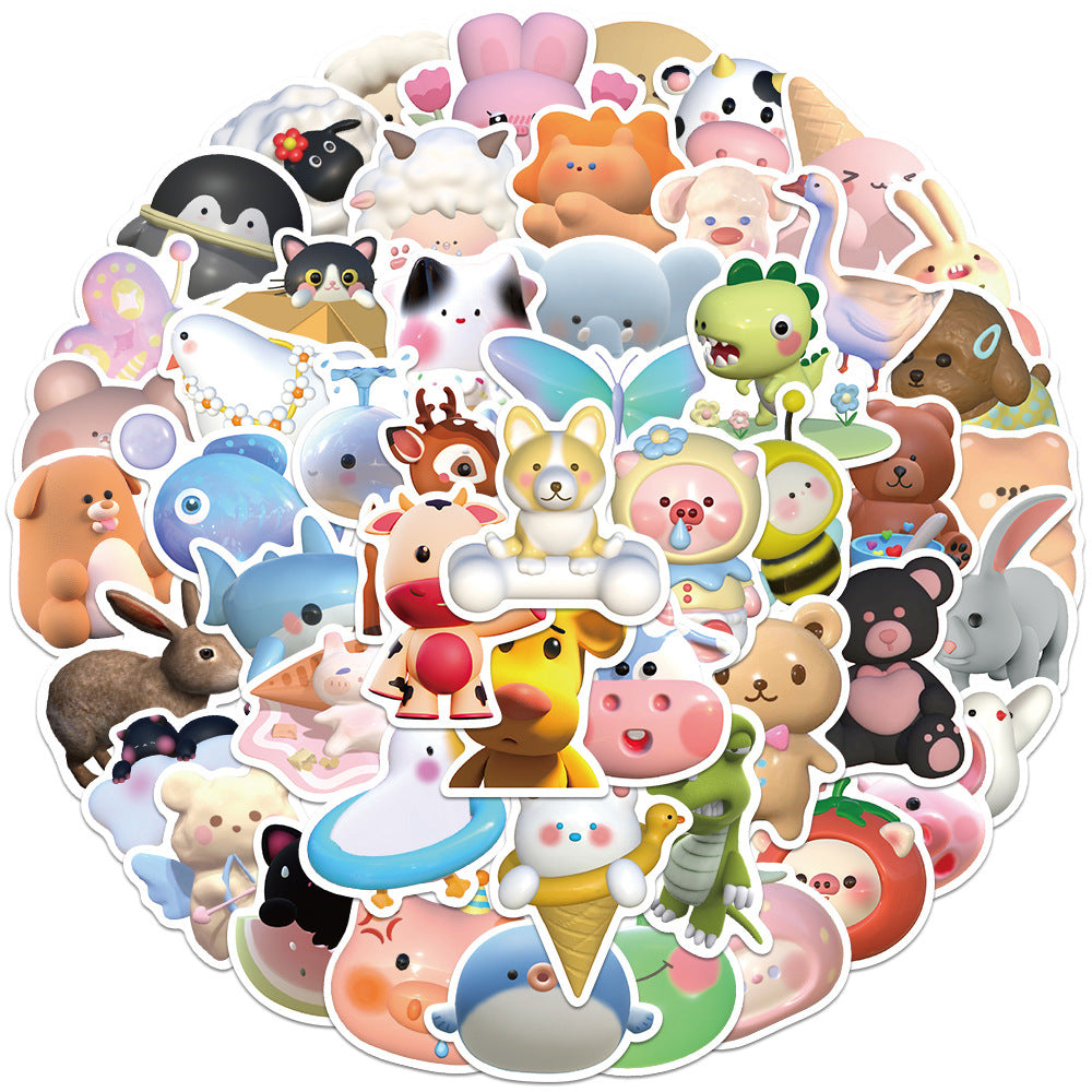 52pcs Cute 3D  Animal Sticker DIY Decoration Book iPad  Phone Case Suitcase Waterproof Hand Account Sticker