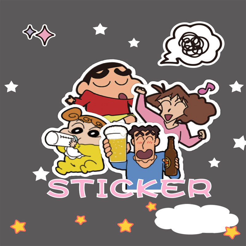 60pcs Cute Anime Cartoon Crayon Shin-chan Decoration  Phone Case Water Cup Waterproof Hand Account Sticker Cartoon Sticker