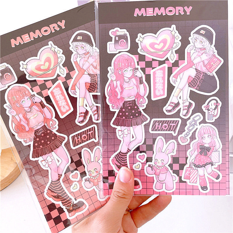 Girl Heart Cartoon Decoration Hand Account  Phone Case Decoration Sticker DIY Handmade High-Value Heartbeat Signal Sticker