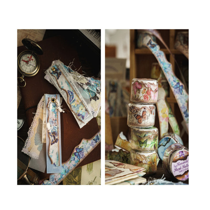 Washi Tape Butterfly Contract Series Art Retro Burned Landscaping Pocket DIY Material Stickers 6 Types
