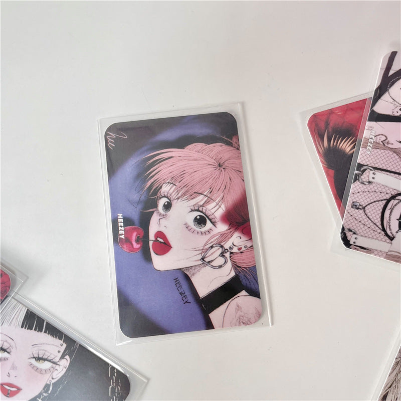 3-Inch Rounded Retro Spicy Dark Style Girl 3-Inch Small Card Hand Account Material Card Business Card