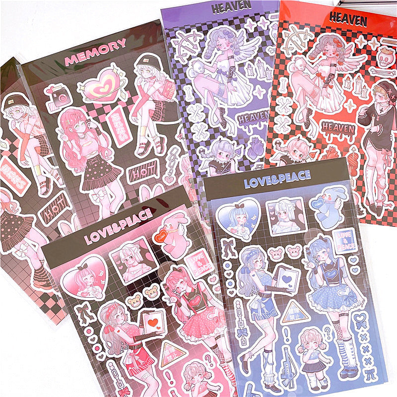 Girl Heart Cartoon Decoration Hand Account  Phone Case Decoration Sticker DIY Handmade High-Value Heartbeat Signal Sticker