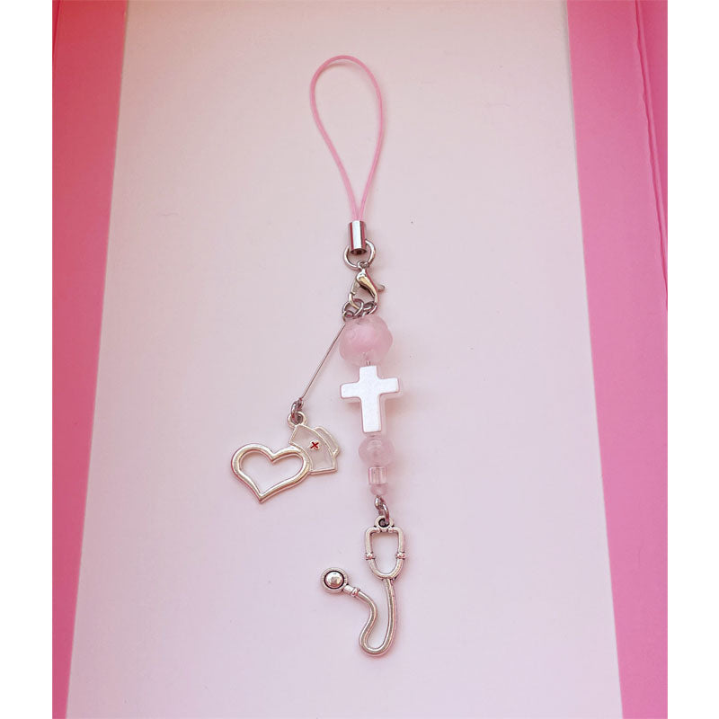 Creative Design Beaded Pendant Cute Pink Sweet Love Injection Sweet Cool Hanging Chain Goo Card Chain  Phone Case Chain