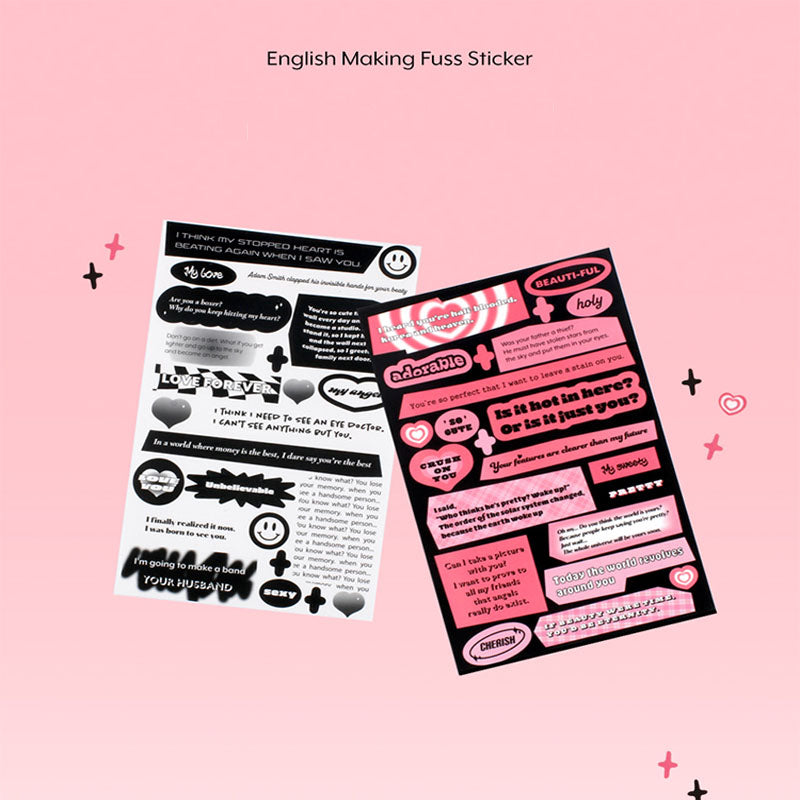 BE ON D Sweet  Cool Style English Word Frame Decoration Sticker Small Card Hand Account Material Waterproof Small Sticker