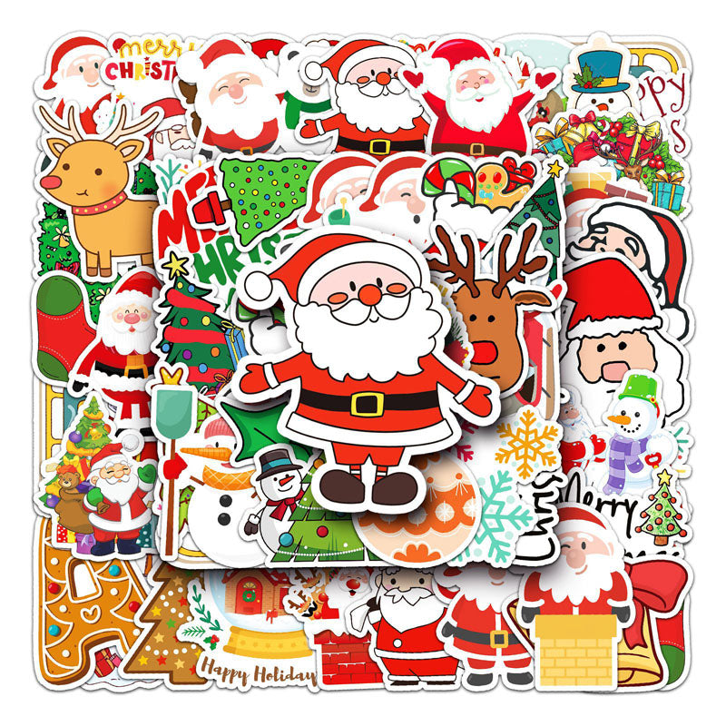 50pcs Christmas Graffiti Stickers Cartoon Holiday Stickers DIY  Phone Case Laptop Stickers Waterproof
