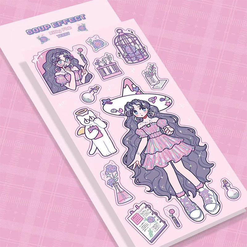 Character Goo Card Sticker Hand Account Sticker  phone Case Black Hot Girl Leather Skateboard Trainee Magic Witch Girl SweetCool Retro DIY Sticker