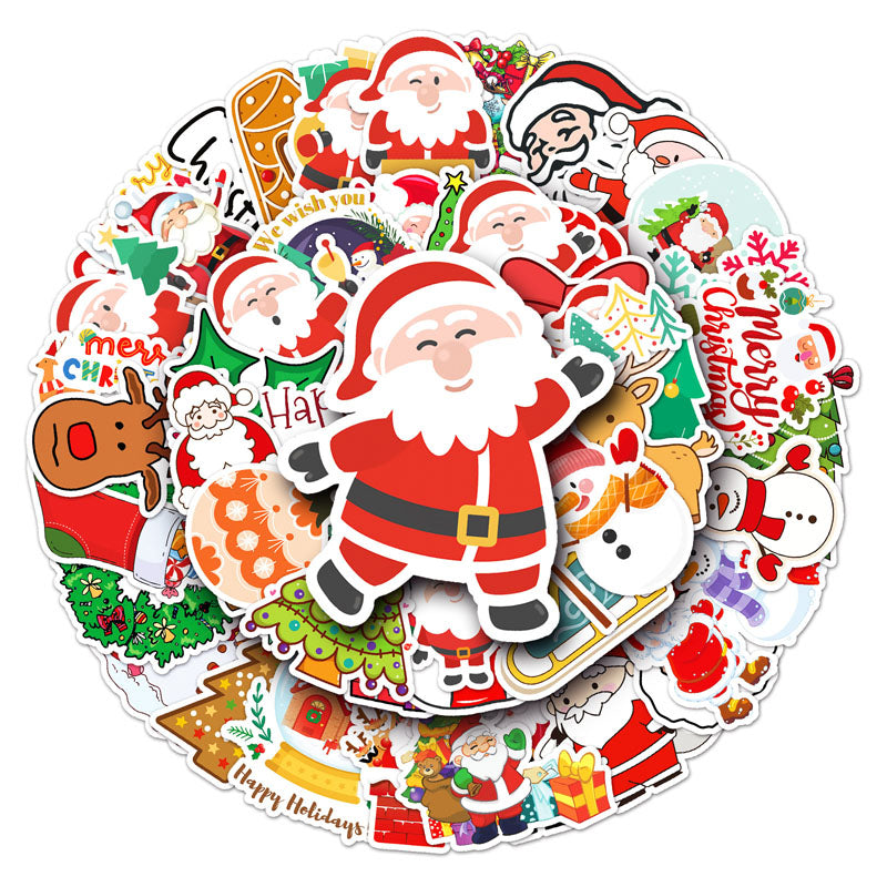 50pcs Christmas Graffiti Stickers Cartoon Holiday Stickers DIY  Phone Case Laptop Stickers Waterproof