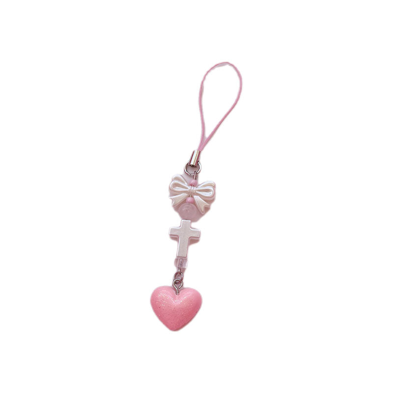 Creative Design Beaded Pendant Cute Pink Sweet Love Injection Sweet Cool Hanging Chain Goo Card Chain  Phone Case Chain