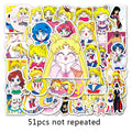 51pcs Sailor Moon Cartoon Graffiti Stickers Anime Luggage Refrigerator Motorcycle Stickers Decorative Stickers