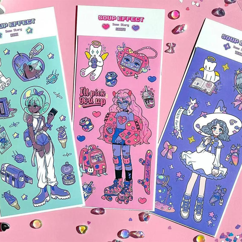 Character Goo Card Sticker Hand Account Sticker  phone Case Black Hot Girl Leather Skateboard Trainee Magic Witch Girl SweetCool Retro DIY Sticker