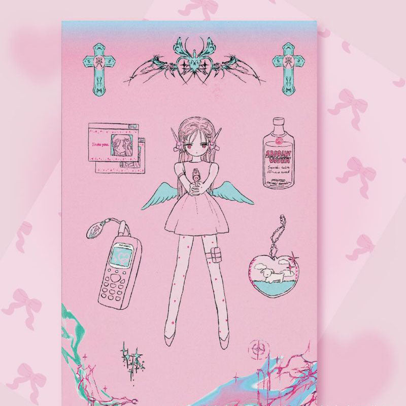 Milky Hearts Sticker Book Inner Page Low Saturation Sweet Sick Sweet Girl Character Decoration Sticker DIY Keychain Plate Hand Account  Phone Case Sticker