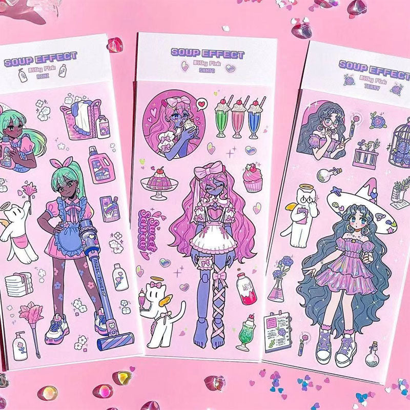 Character Goo Card Sticker Hand Account Sticker  phone Case Black Hot Girl Leather Skateboard Trainee Magic Witch Girl SweetCool Retro DIY Sticker