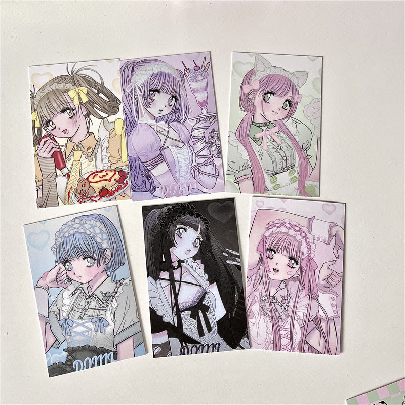 Character  Cartoon Style 3 Inch 4 Inch Sweet and Cool Girl Heart Dress Up Decoration Small Card Hand Account Material Small Fresh Card