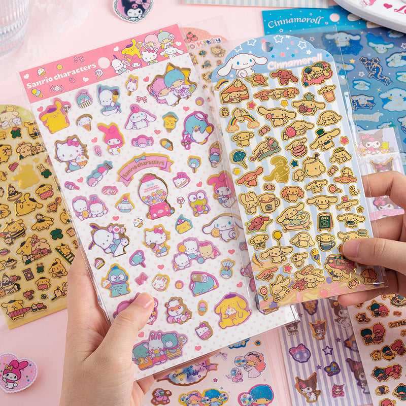 Cute Pet Family Sanrio Character Cartoon Bronzing Cute Wind Waterproof Sticker Decoration Cinnamoroll Hand Account Material Sticker