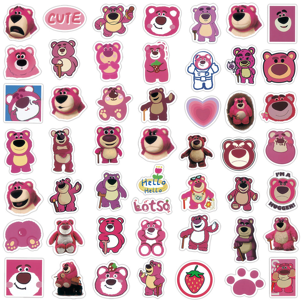 50pcs Cartoon Animation Cute Strawberry Bear Graffiti Stickers Window Wall Water Cup Trolley Case Stickers