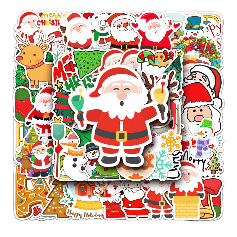 50pcs Christmas Graffiti Stickers Cartoon Holiday Stickers DIY  Phone Case Laptop Stickers Waterproof