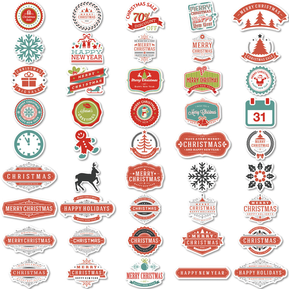 50pcs Christmas Graffiti Stickers Holiday Party Hand Account DIY Phone Case Stickers