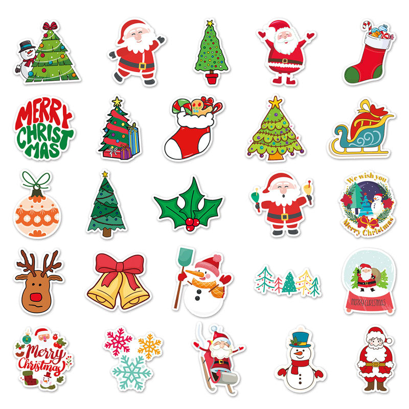 50pcs Christmas Graffiti Stickers Cartoon Holiday Stickers DIY  Phone Case Laptop Stickers Waterproof