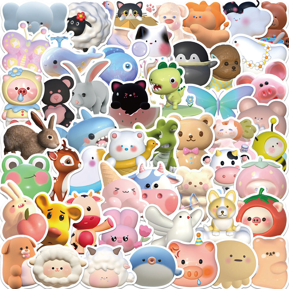 52pcs Cute 3D  Animal Sticker DIY Decoration Book iPad  Phone Case Suitcase Waterproof Hand Account Sticker