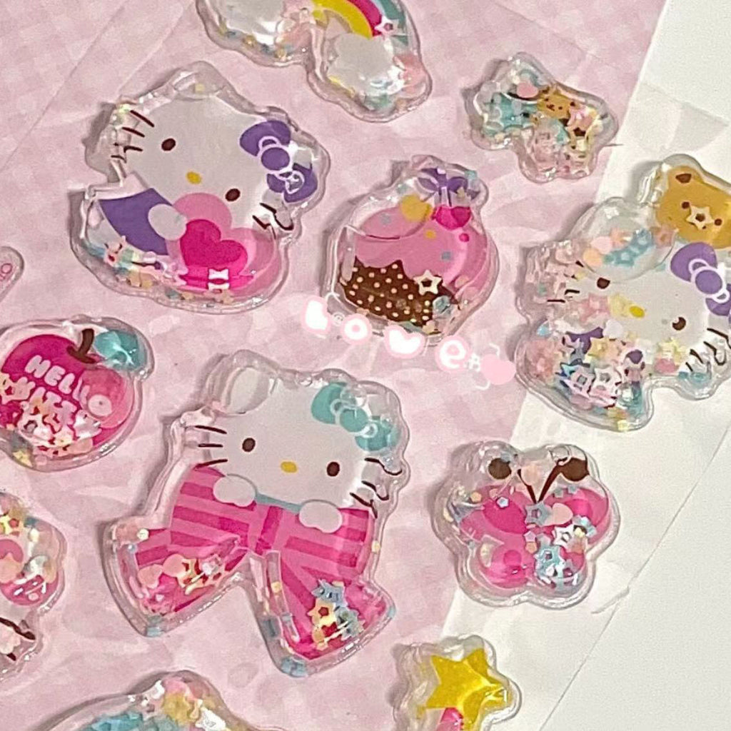 DIY Sanrio Shake Water Stickers 3D Three-dimensional Decorative Bubble Stickers Hello Kitty