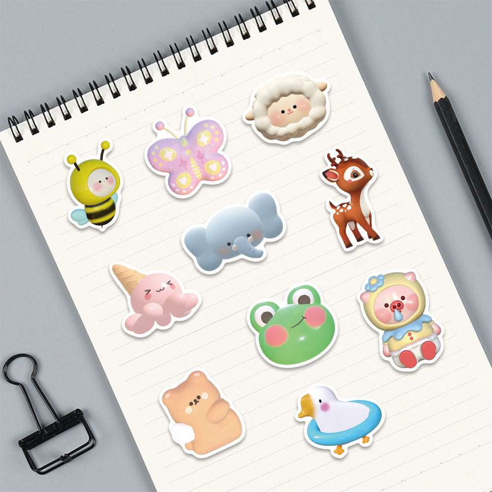52pcs Cute 3D  Animal Sticker DIY Decoration Book iPad  Phone Case Suitcase Waterproof Hand Account Sticker
