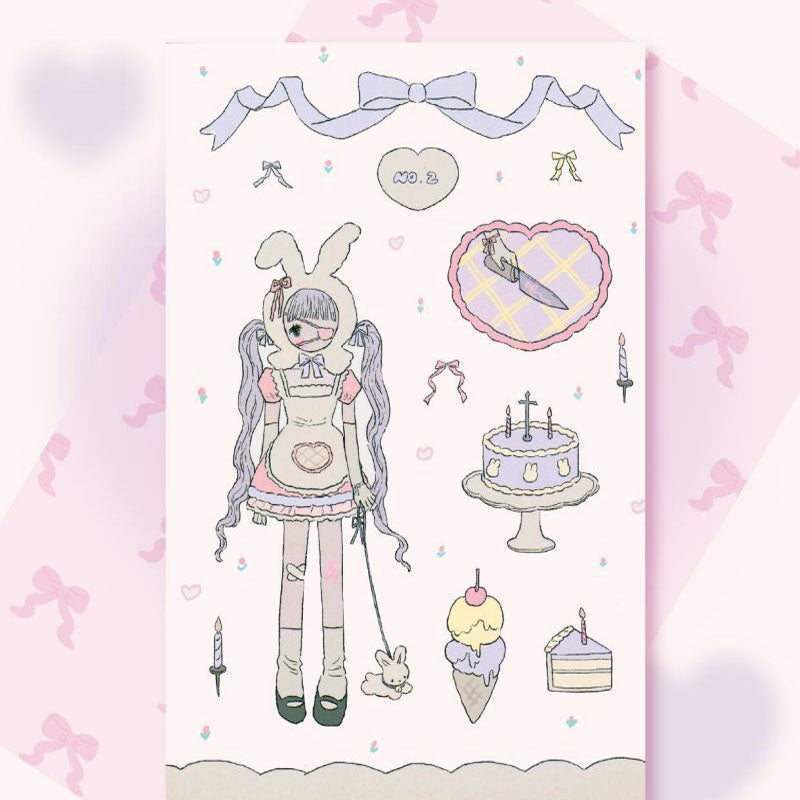 Milky Hearts Sticker Book Inner Page Low Saturation Sweet Sick Sweet Girl Character Decoration Sticker DIY Keychain Plate Hand Account  Phone Case Sticker