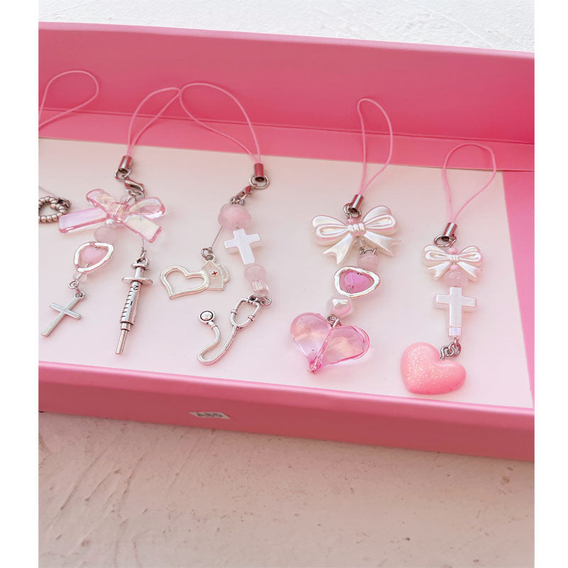Creative Design Beaded Pendant Cute Pink Sweet Love Injection Sweet Cool Hanging Chain Goo Card Chain  Phone Case Chain
