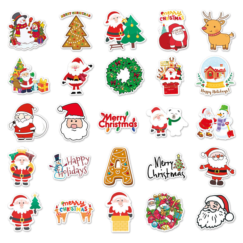 50pcs Christmas Graffiti Stickers Cartoon Holiday Stickers DIY  Phone Case Laptop Stickers Waterproof