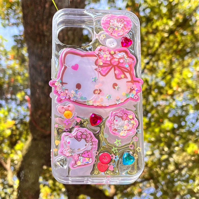 Sticker 3D With Water Shaker Cartoon Crystal Sticker Cute Kitty Quicksand Decoration Sticker