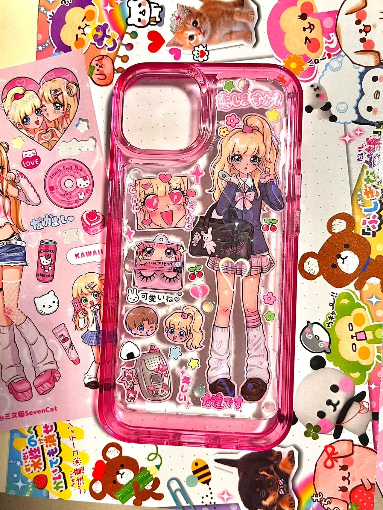 DIY Customized Glue Back Card Mobile Phone Case Sticker Sweet Asia Girl Babe Phone Case Finished Waterproof